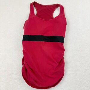 Blue‎ Canoe Racerback Tank Top Women Small Red Black Stripe Ruched Sides Sporty